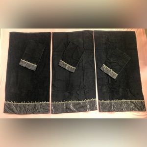 Set of 6 Chapel Hill Croscill Black Animal Print Beaded Crystal Hand Bath Towels